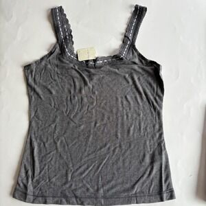 Free People Intimately Only You Ribbed Lace Trim Cami Tank Heather Grey XL NEW